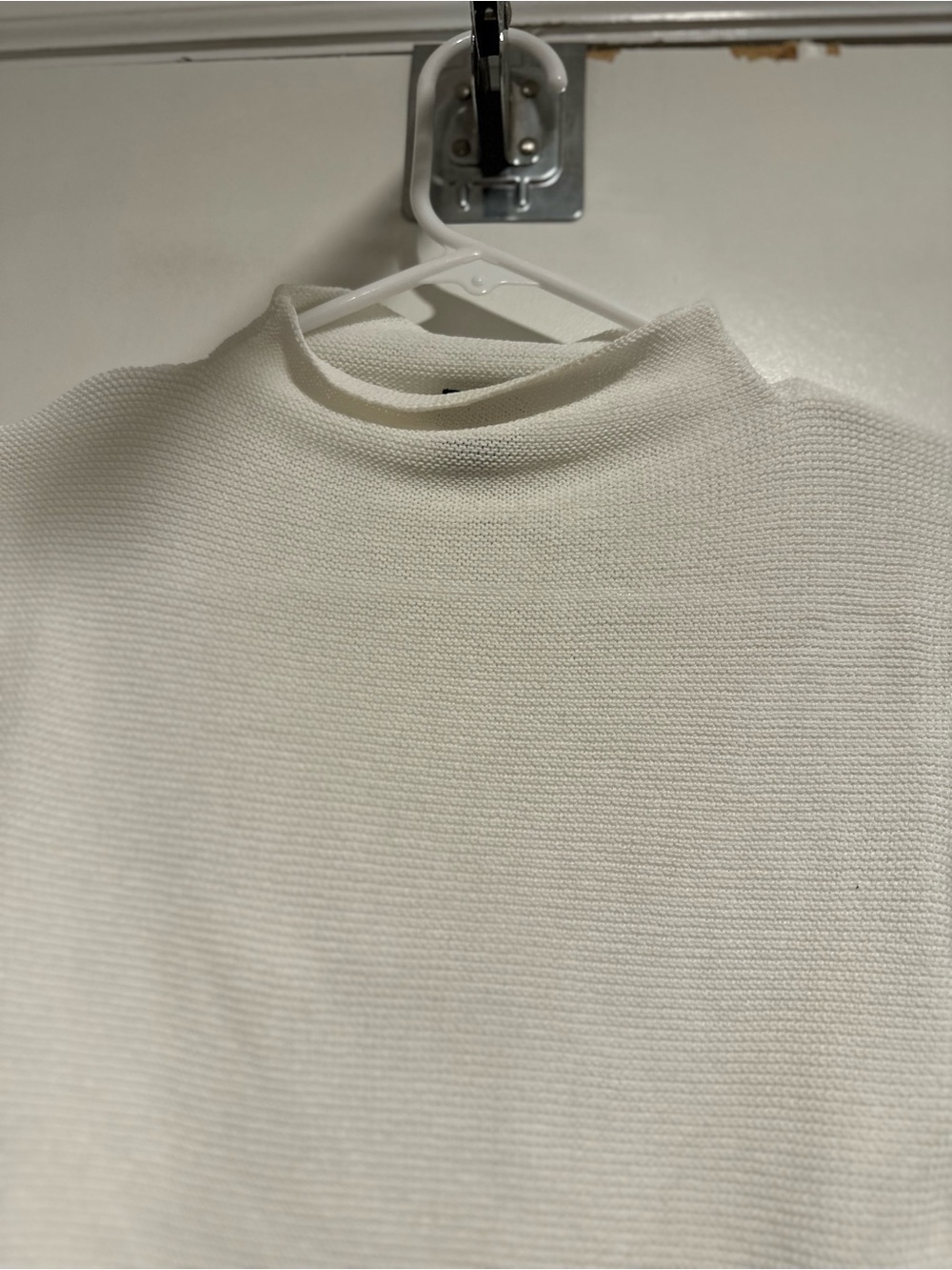 Eileen Fisher Sz: M Petite White Woven Italian Yarn 3/4 Sleeve Mock Neck Top. - Picture 6 of 11